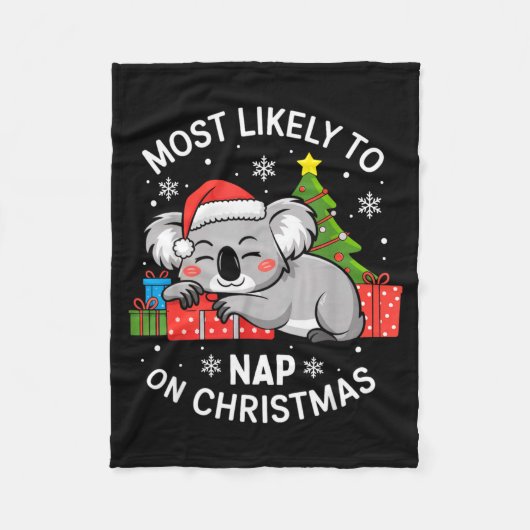 Most Likely To Nap On Christmas Funny Koala Xmas F Fleecedecke (Vorderseite)