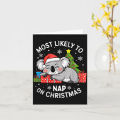Most Likely To Nap On Christmas Funny Koala Xmas F Karte (Gelbe Blume)