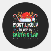 Most Likely To Nap On Santa's Lap Christmas Pajama Runder Aufkleber (Vorderseite)