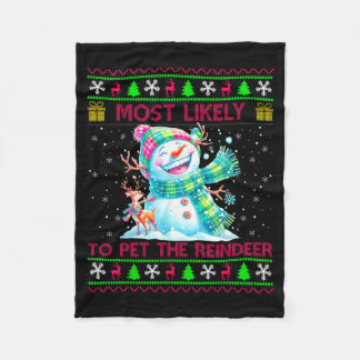 Most Likely To Pet The Reindeer Family Matching Ch Fleecedecke