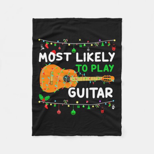 Most Likely To Play Guitar Christmas Funny Family Fleecedecke (Vorderseite)