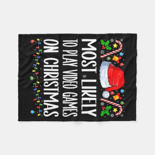 Most Likely To Play Video Games On Christmas Funny Fleecedecke (Vorderseite (Horizontal))