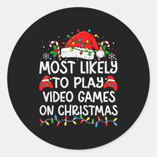 Most Likely To Play Video Games On Christmas Match Runder Aufkleber (Vorderseite)
