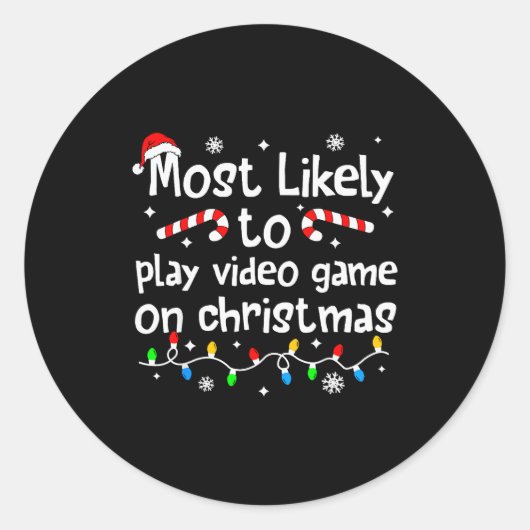 Most Likely To Play Video Games On Christmas Match Runder Aufkleber (Vorderseite)