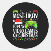 Most Likely To Play Video Games On Christmas Xmas Runder Aufkleber (Vorderseite)