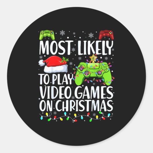 Most Likely To Play Video Games On Christmas Xmas Runder Aufkleber (Vorderseite)