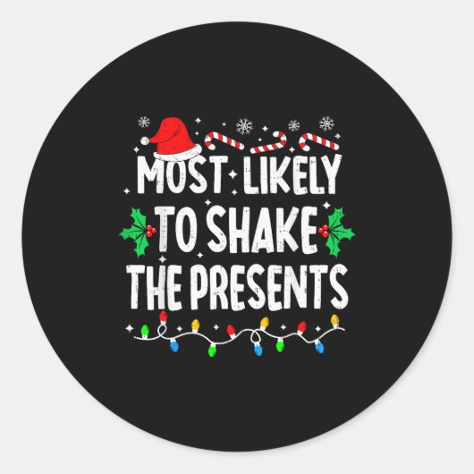 Most Likely To Shake The Family Matching Christmas Runder Aufkleber (Vorderseite)