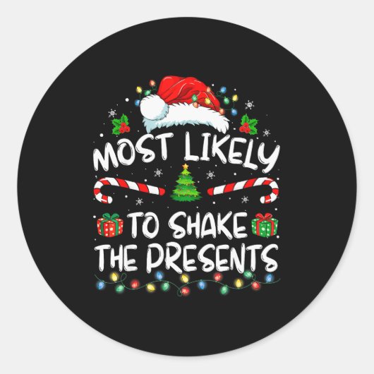 Most Likely To Shake The Family Matching Christmas Runder Aufkleber (Vorderseite)