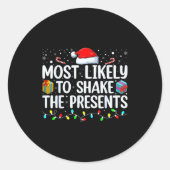 Most Likely To Shake The Family Matching Christmas Runder Aufkleber (Vorderseite)