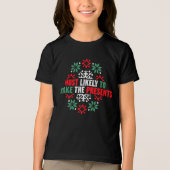 Most Likely to Shake the Presents Christmas Humor Tri-Blend Shirt (Vorderseite)