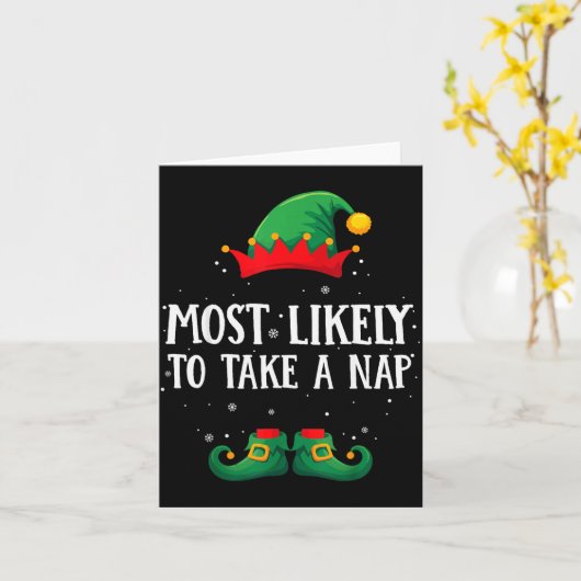 Most Likely To Take A Nap Matching Christmas Elf Karte (Gelbe Blume)