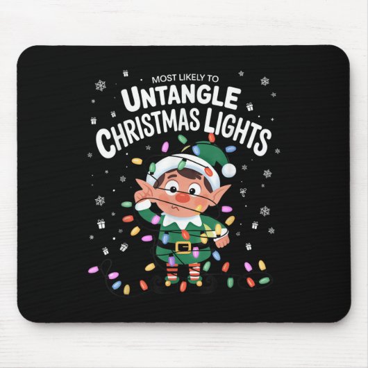 Most Likely To Untangle Christmas Lights Elf Mousepad (Vorne)