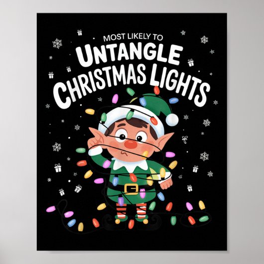 Most Likely To Untangle Christmas Lights Elf Poster (Vorne)