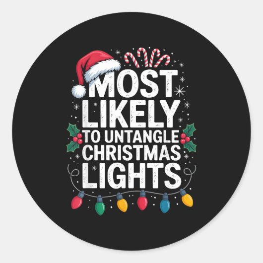 Most Likely To Untangle Christmas Lights Funny Hol Runder Aufkleber (Vorderseite)