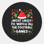 Most Likely To Watch All The Football Games Christ Runder Aufkleber (Vorderseite)