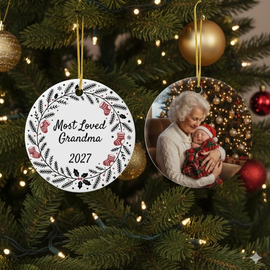 Most Loved Grandma Christmas Round Keramik Ornament