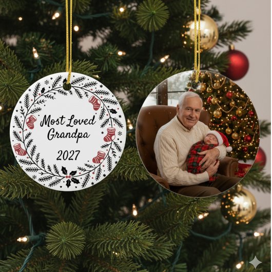 Most Loved Grandpa Christmas Round Keramik Ornament