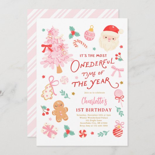 Most Onederful Time Of Year Christmas 1st Birthday Einladung (Vorne/Hinten)