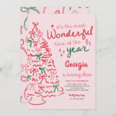 Most Wonderful Coquette Bow Christmas Birthday Einladung (Vorne/Hinten)