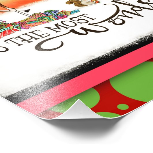 Most Wonderful Time Festive Deer Tree Christmas Fotodruck (Ecke)