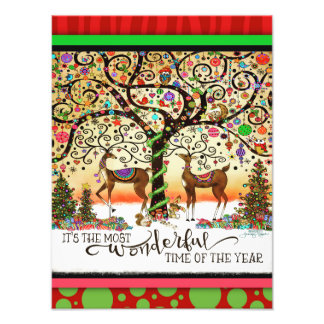 Most Wonderful Time Festive Deer Tree Christmas Fotodruck