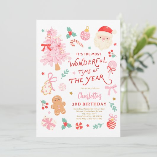 Most Wonderful Time Of Year Christmas Birthday Einladung (Stehend Vorderseite)