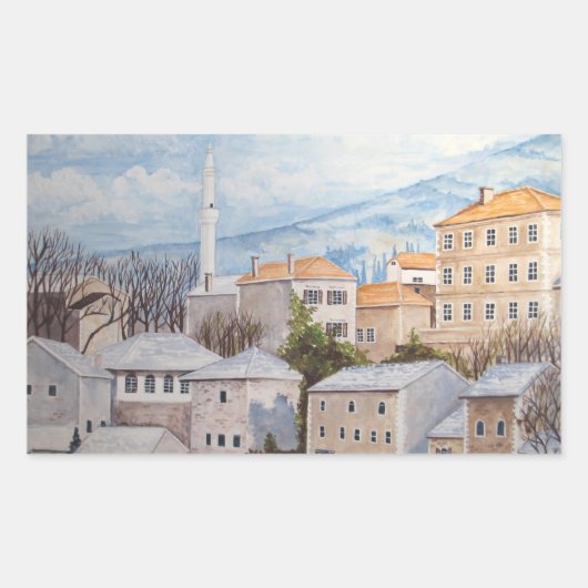 Mostar, Bosnien - Akrylenmalerei Rechteckiger Aufkleber (Vorderseite)