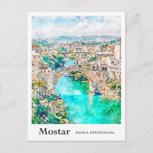 Mostar Bosnien Reisen Wasserfarbenhandzeichnung Postkarte (Vorderseite)