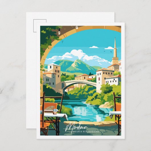 Mostar Bosnien Vintage Reisebild Postkarte (Vorne/Hinten)