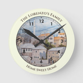 Mostar City Bosnien - Akropolis Runde Wanduhr