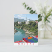 Mostar Fluss und Moschee Aussicht Postkarte (Stehend Vorderseite)