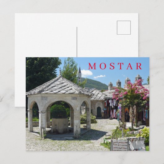 Mostar-Moschee-Innenhof Postkarte (Vorne/Hinten)