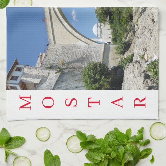 Mostar Old Bridge Blick Teetuch Geschirrtuch (Gefaltet)