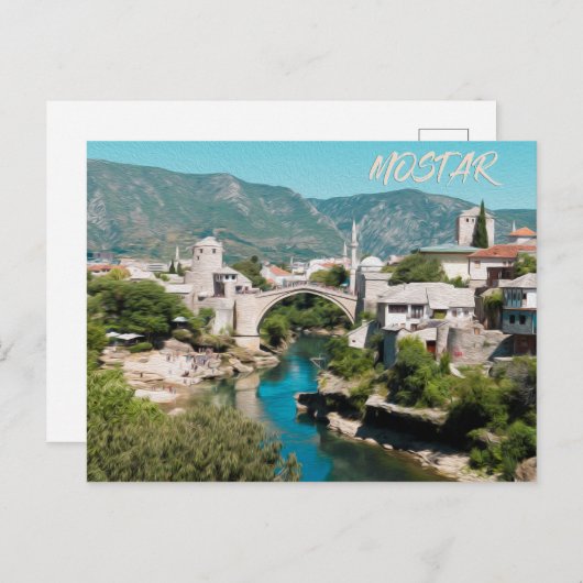 Mostar: Ölgemälde Postkarte (Vorne/Hinten)