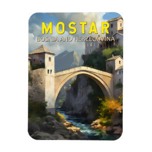 Mostar Stari Most Reise Ölmalerei Kunst Vintage Magnet