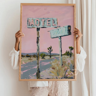 Motel-Schild-Wüstenstraßen-Poster-Druck Poster