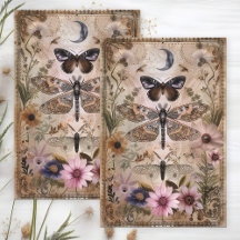 MOTH AND BUTTERFLY FLORAL DECOUPAGE TISSUPAPIER