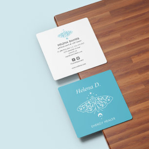 Moth Butterfly Moon Phase Reiki Practitioner Yoga Quadratische Visitenkarte