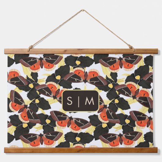 Moth Butterfly Muster hängend Tapestry Wandteppich Mit Holzrahmen (Vorne)