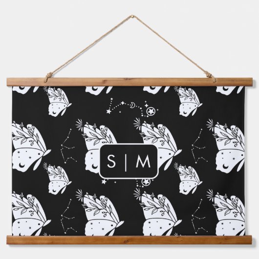 Moth Butterfly Muster hängend Tapestry Wandteppich Mit Holzrahmen (Vorne)