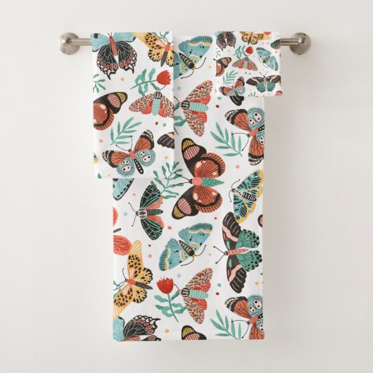 Moth Butterfly Pattern Badhandtuch Set (Insitu)
