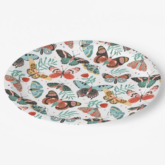 Moth Butterfly Pattern Pappteller (Schrägansicht)