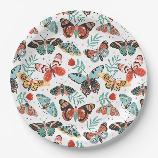 Moth Butterfly Pattern Pappteller (Vorderseite)