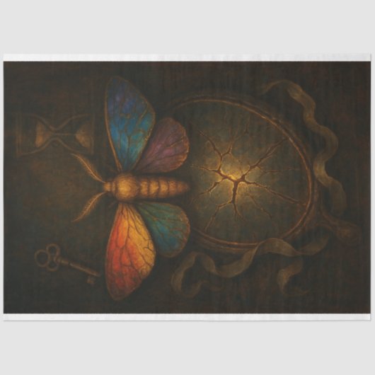 Moth Cracked Mirror & Key Decoupage Paper LGBTQ Seidenpapier (Vorderseite)