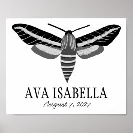 MOTH Elegantes Insekt CUSTOM BABY NAME BIRTHDATE Poster