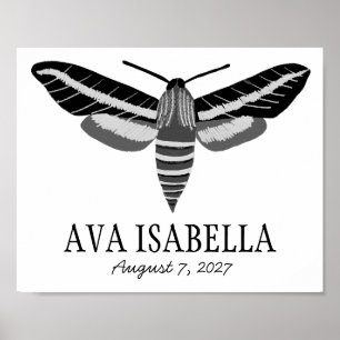 MOTH Elegantes Insekt CUSTOM BABY NAME BIRTHDATE Poster
