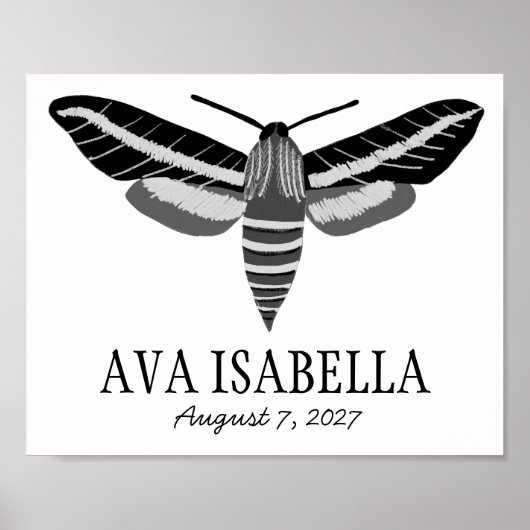 MOTH Elegantes Insekt CUSTOM BABY NAME BIRTHDATE Poster (Vorne)