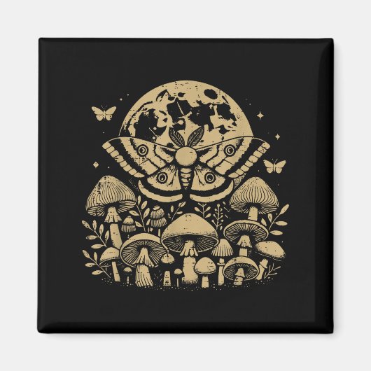 Moth Full Moon Mushroom Boho Aesthetic Occult Men Magnet (Vorne)