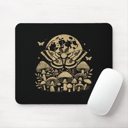 Moth Full Moon Mushroom Boho Aesthetic Occult Men Mousepad (Mit Mouse)