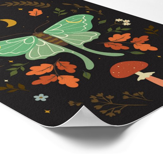 Moth im boho Stil. Poster (Ecke)